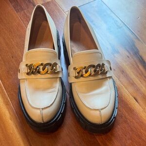 Vionic Cream Platform Loafers with Gold Chain Accent